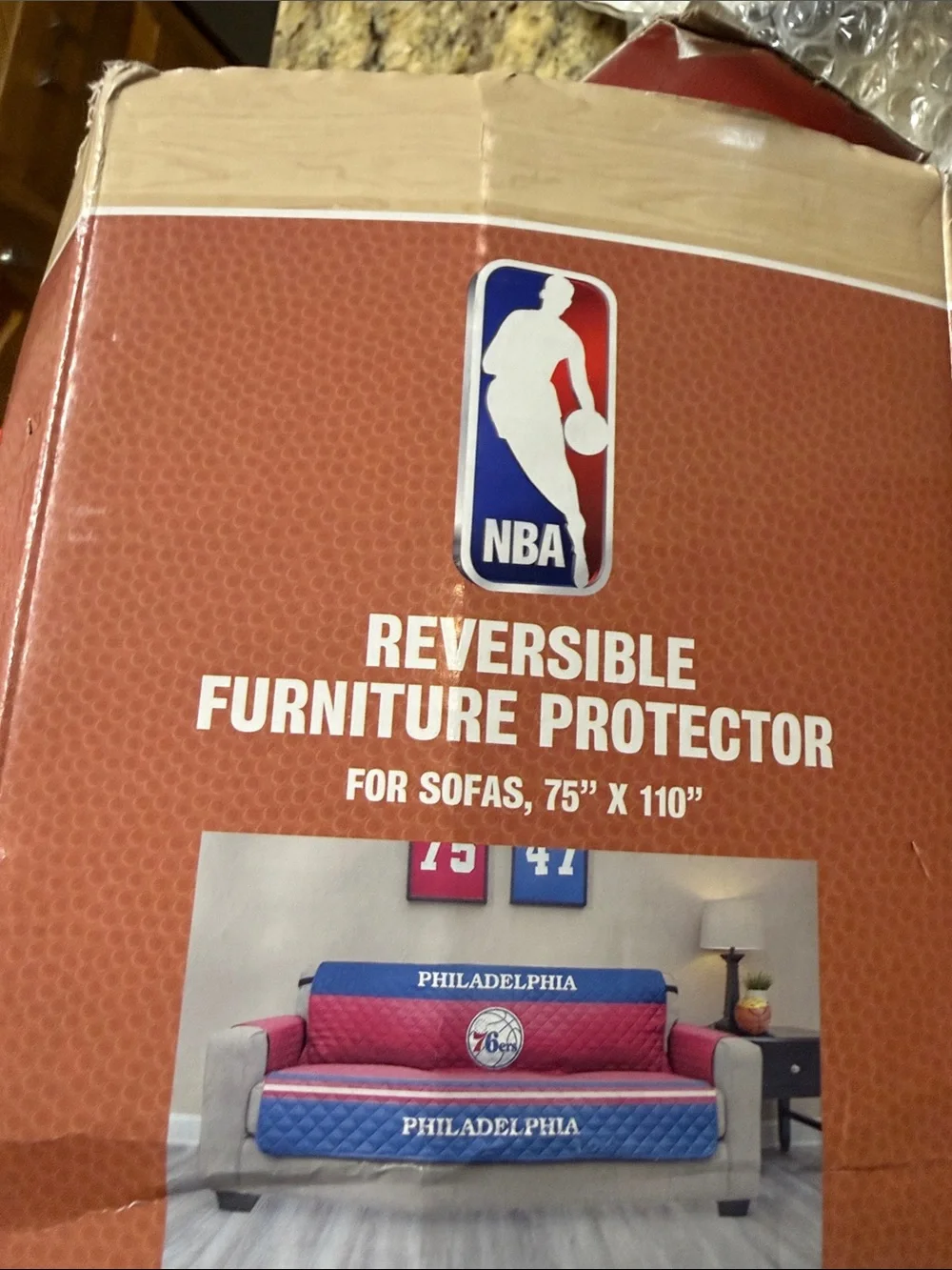 NBA Philadelphia Reversible Sofa Protector - Blue & Pink